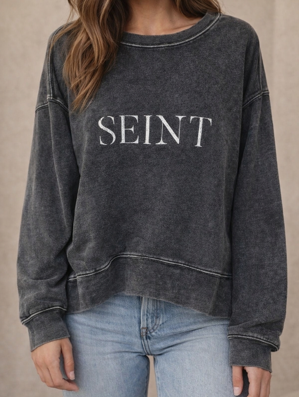 SEINT Washed Black Graphic Sweatshirt